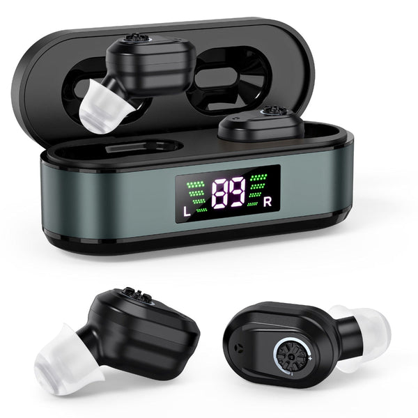 Rechargeable In The Ear Hearing Aids With Charging Case And Lcd Display Ultra Compact Sound Amplifier For Seniors Black Green Device Other Health Care