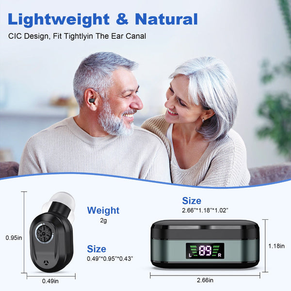 Rechargeable In The Ear Hearing Aids With Charging Case And Lcd Display Ultra Compact Sound Amplifier For Seniors Black Green Device Other Health Care