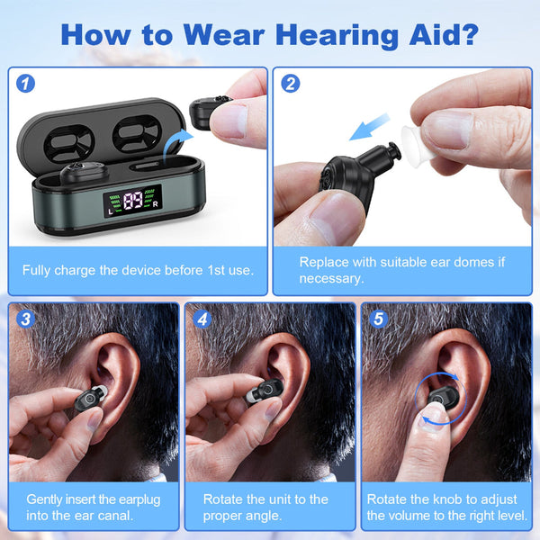 Rechargeable In The Ear Hearing Aids With Charging Case And Lcd Display Ultra Compact Sound Amplifier For Seniors Black Green Device Other Health Care