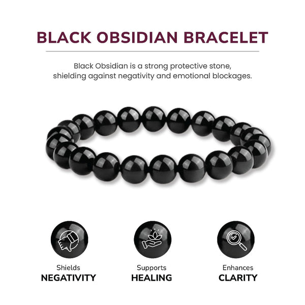 10Mm Natural Black Obsidian Beaded Bracelet For Men And Women Stretchable Healing Crystal Jewelry With Elastic Band Protective Energy Stone Gift Birth