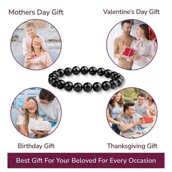 14Mm Natural Black Obsidian Beaded Bracelet For Men And Women Stretchable Healing Crystal Jewelry With Elastic Band Protective Energy Stone Gift Birth