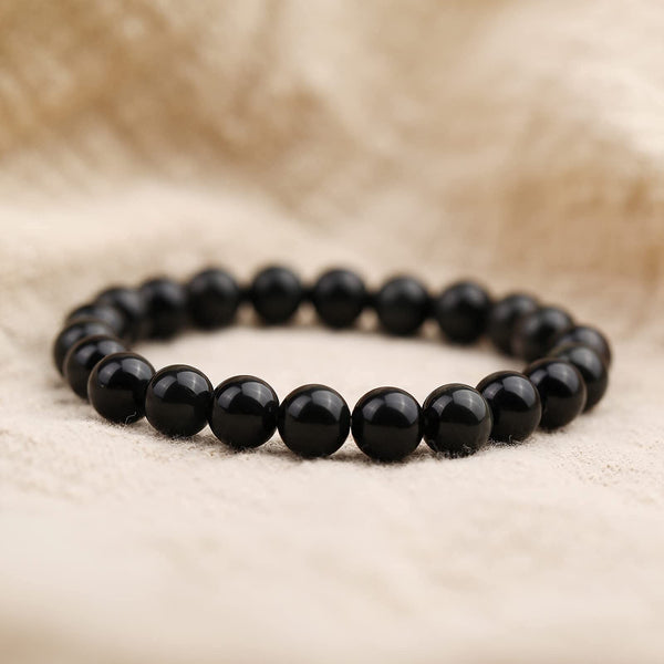 14Mm Natural Black Obsidian Beaded Bracelet For Men And Women Stretchable Healing Crystal Jewelry With Elastic Band Protective Energy Stone Gift Birth