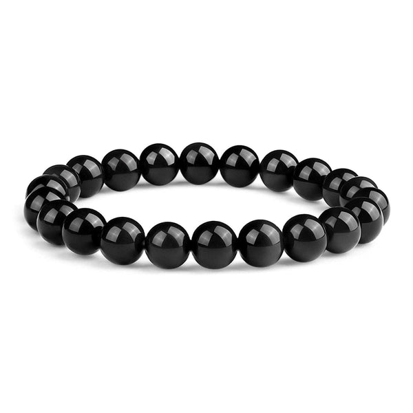 14Mm Natural Black Obsidian Beaded Bracelet For Men And Women Stretchable Healing Crystal Jewelry With Elastic Band Protective Energy Stone Gift Birth