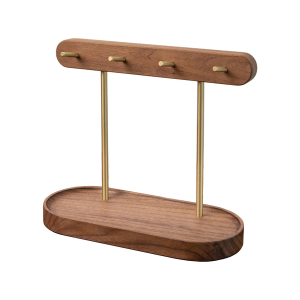 Modern Walnut Wood Key Holder With Brass Hooks Desktop Organiser For Keys Jewelry Watches And Small Accessories Compact Design Hooks & Hangers