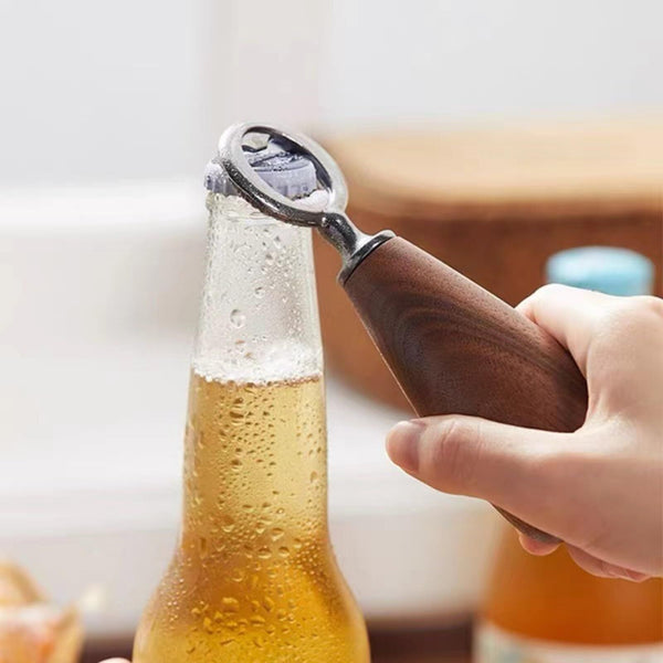 Handcrafted Bottle Opener Walnut And Stainless Steel Beer With Ergonomic Handle Corkscrews & Bottle Openers
