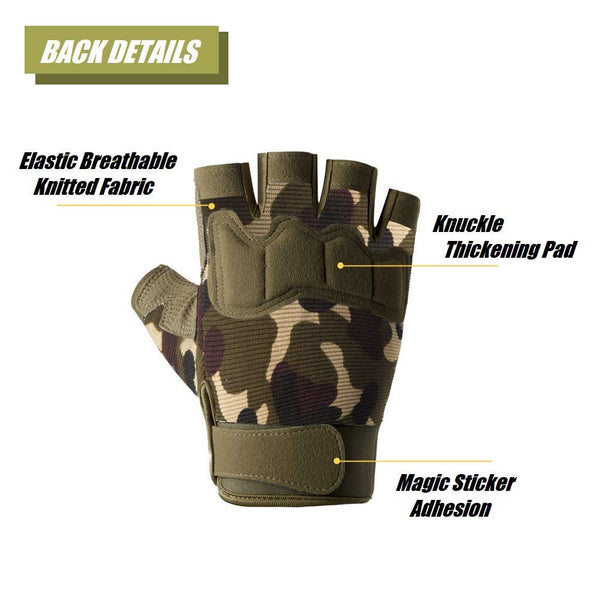 Tactical Fingerless With Knuckle Protection Breathable Outdoor Shooting Hunting Cycling Yellow Camouflage Large Gloves