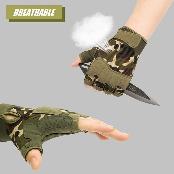 Tactical Fingerless With Knuckle Protection Breathable Outdoor Shooting Hunting Cycling Yellow Camouflage Large Gloves