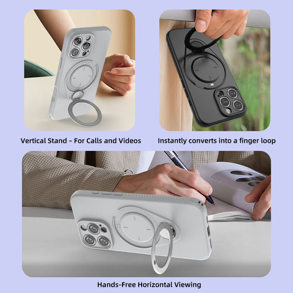 Magnetic Shockproof Case With 360 Degree Rotating Ring Stand For Iphone 16 Pro Slim Protective Phone Cover Airbag Corners And Wireless Charging Suppor