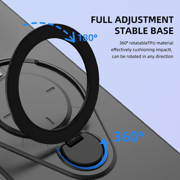 Magnetic Shockproof Case With 360 Degree Rotating Ring Stand For Iphone 16 Pro Slim Protective Phone Cover Airbag Corners And Wireless Charging Suppor