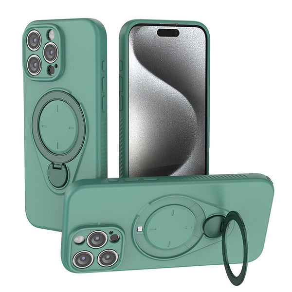 Magnetic Shockproof Case With 360 Degree Rotating Ring Stand For Iphone 16 Pro Slim Protective Phone Cover Airbag Corners And Wireless Charging Suppor