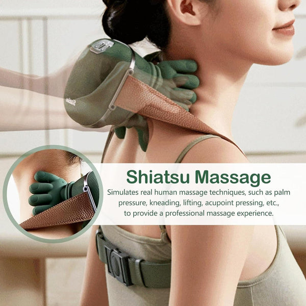Hand Like Neck And Shoulder Massager With 4D Kneading Heat Portable Device For Back Legs Relaxation Forest Green Massagers