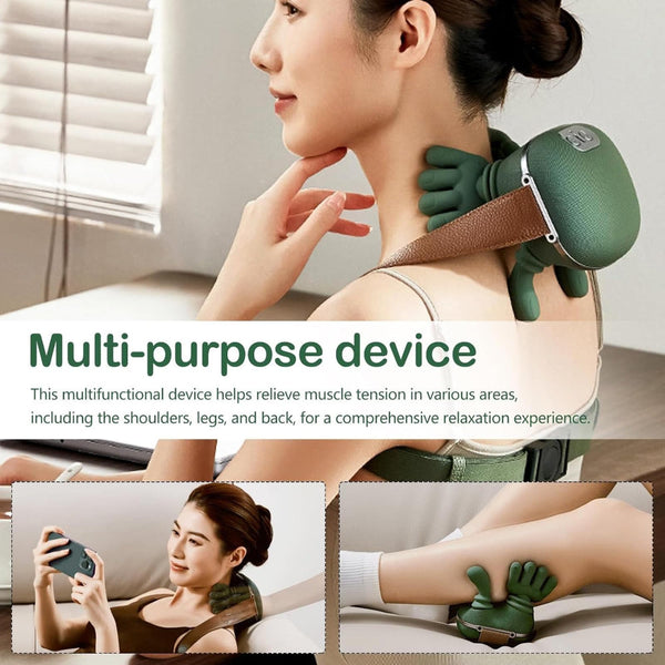 Hand Like Neck And Shoulder Massager With 4D Kneading Heat Portable Device For Back Legs Relaxation Forest Green Massagers