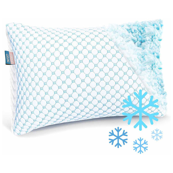 King Size Cooling Pillow With Shredded Memory Foam And Gel Infusion Adjustable Loft Breathable Dual Sided Cover 20" X 36" (Blue) | Other Sizes Availab