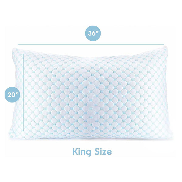 King Size Cooling Pillow With Shredded Memory Foam And Gel Infusion Adjustable Loft Breathable Dual Sided Cover 20" X 36" (Blue) | Other Sizes Availab