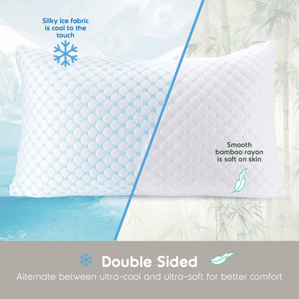 King Size Cooling Pillow With Shredded Memory Foam And Gel Infusion Adjustable Loft Breathable Dual Sided Cover 20" X 36" (Blue) | Other Sizes Availab