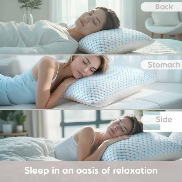 King Size Cooling Pillow With Shredded Memory Foam And Gel Infusion Adjustable Loft Breathable Dual Sided Cover 20" X 36" (Blue) | Other Sizes Availab