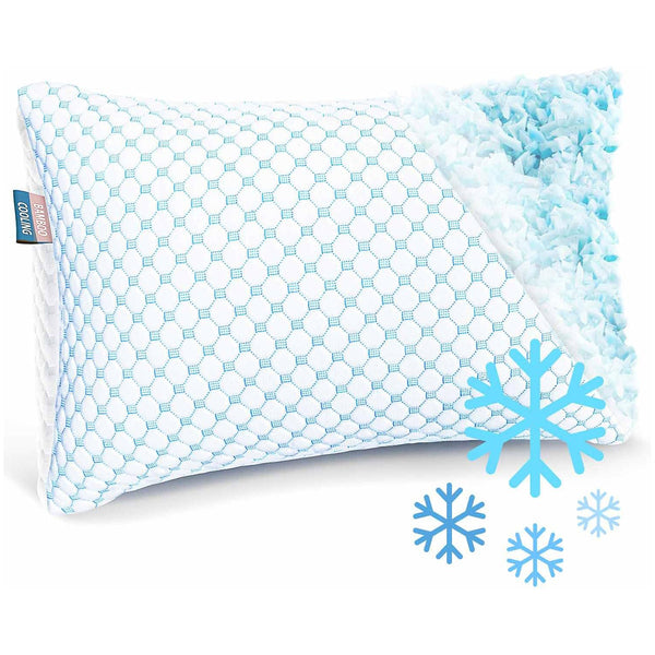 Queen Size Cooling Pillow With Shredded Memory Foam And Gel Infusion Adjustable Loft Breathable Dual Sided Cover 20" X 30" White | Other Sizes Availab