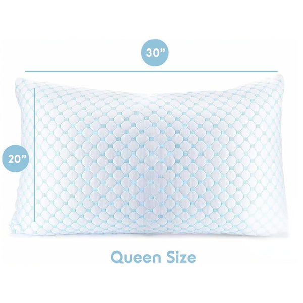 Queen Size Cooling Pillow With Shredded Memory Foam And Gel Infusion Adjustable Loft Breathable Dual Sided Cover 20" X 30" White | Other Sizes Availab
