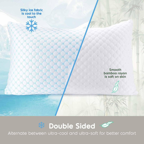 Queen Size Cooling Pillow With Shredded Memory Foam And Gel Infusion Adjustable Loft Breathable Dual Sided Cover 20" X 30" White | Other Sizes Availab