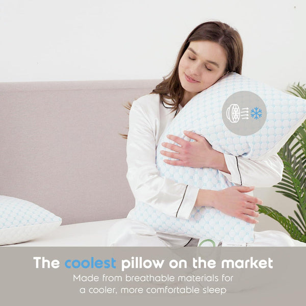 Queen Size Cooling Pillow With Shredded Memory Foam And Gel Infusion Adjustable Loft Breathable Dual Sided Cover 20" X 30" White | Other Sizes Availab