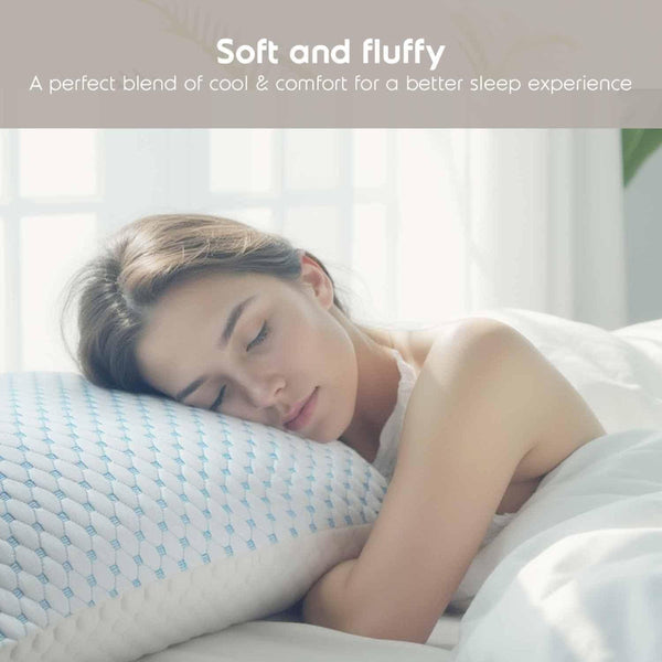 Queen Size Cooling Pillow With Shredded Memory Foam And Gel Infusion Adjustable Loft Breathable Dual Sided Cover 20" X 30" White | Other Sizes Availab