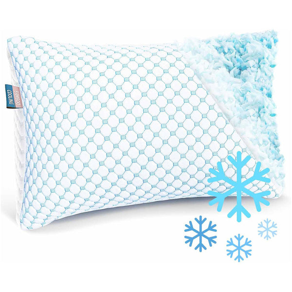 Queen Size Cooling Pillow With Shredded Memory Foam And Gel Infusion Adjustable Loft Breathable Dual Sided Cover 20" X 30" White | Other Sizes Availab