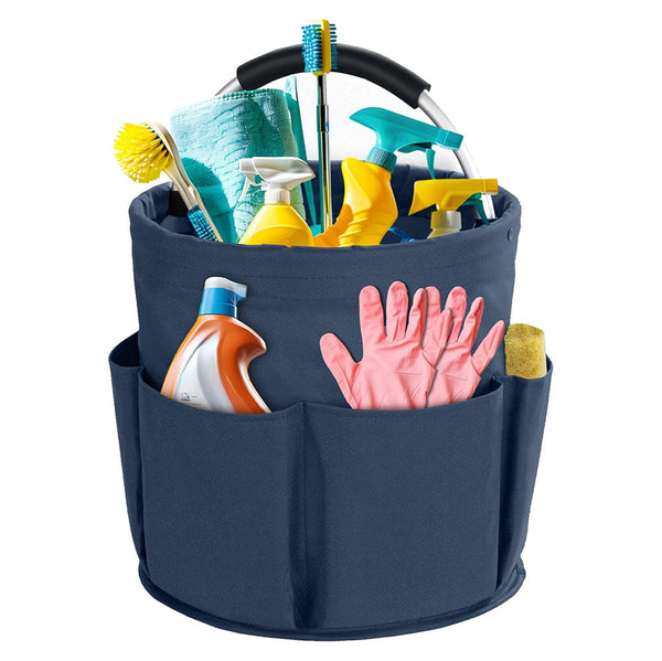 Blue Foldable Cleaning Caddy With 6 Outer Pockets: 17L Collapsible Storage Basket For Household Bathroom Picnic And Beach Durable Oxford Cloth Organis