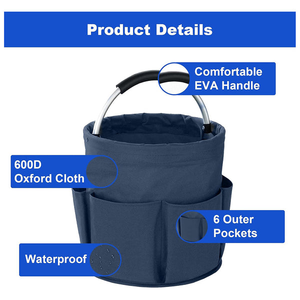 Blue Foldable Cleaning Caddy With 6 Outer Pockets: 17L Collapsible Storage Basket For Household Bathroom Picnic And Beach Durable Oxford Cloth Organis
