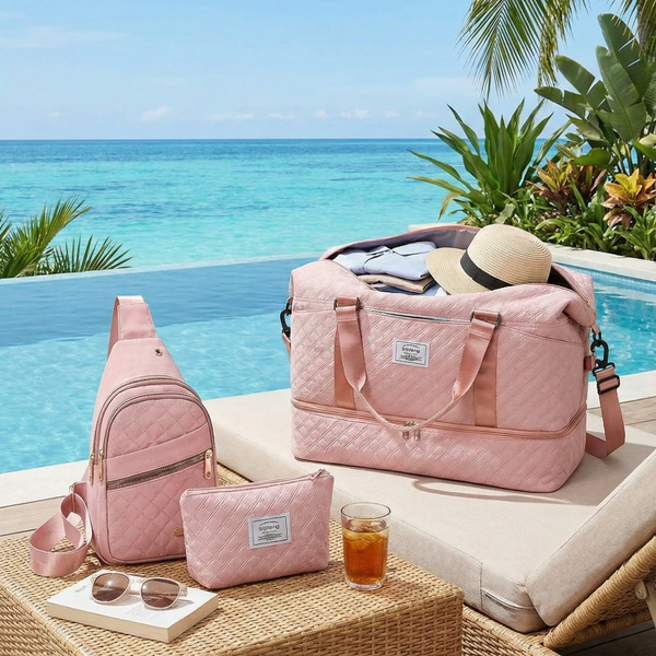 Womens 3 Piece Travel Bag Set Large Duffel Crossbody Backpack And Toiletry Pouch For Gym Maternity Weekend Getaways Duffle Bags