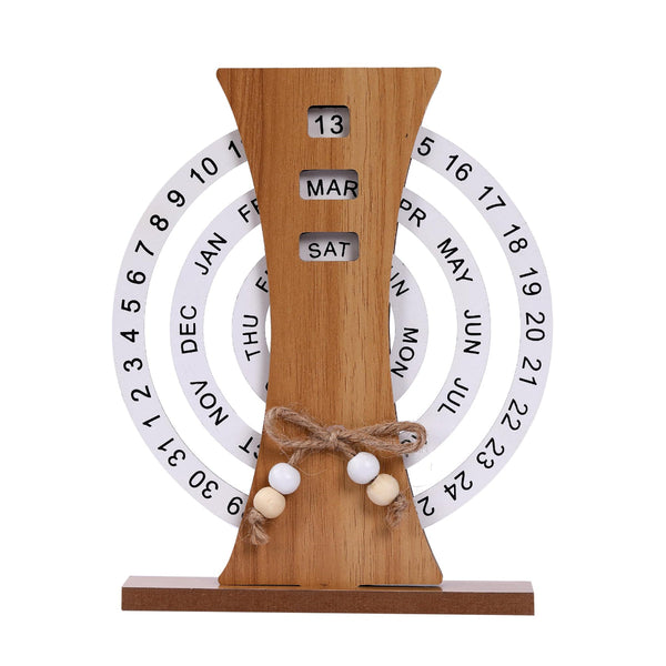 Perpetual Calendar With Rotating Discs Elegant Desk Decor For Home & Office Date Day Month Display Natural Personal Organisers