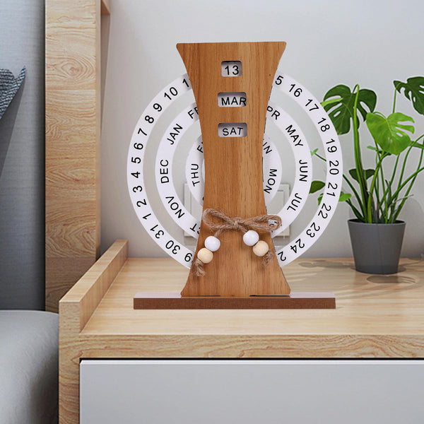 Perpetual Calendar With Rotating Discs Elegant Desk Decor For Home & Office Date Day Month Display Natural Personal Organisers