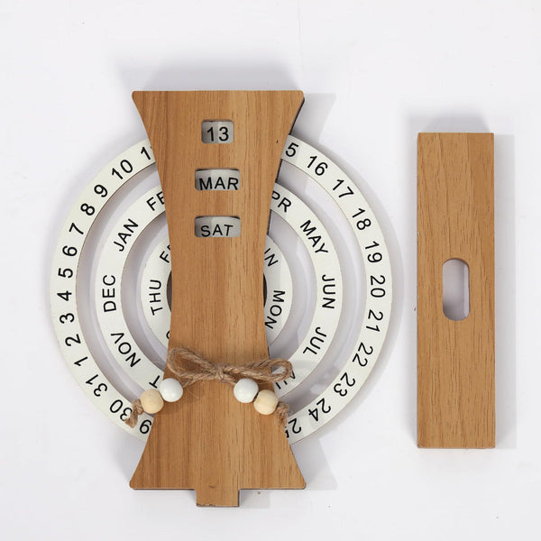 Perpetual Calendar With Rotating Discs Elegant Desk Decor For Home & Office Date Day Month Display Natural Personal Organisers