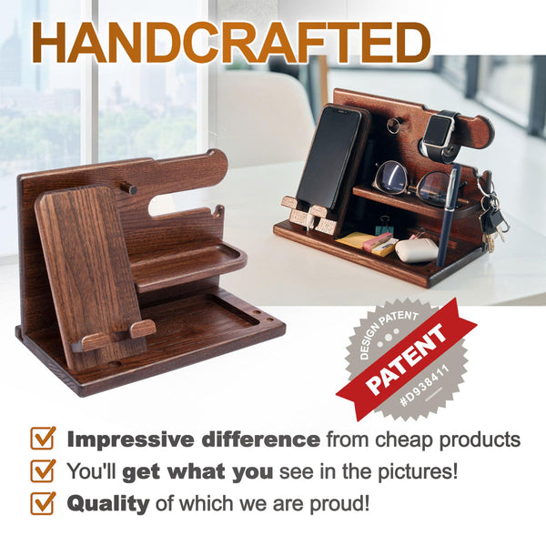 Desk Organizer For Men Multi Function Phone Stand Watch Glasses Holder Key Wallet Tray Brown Personal Organisers