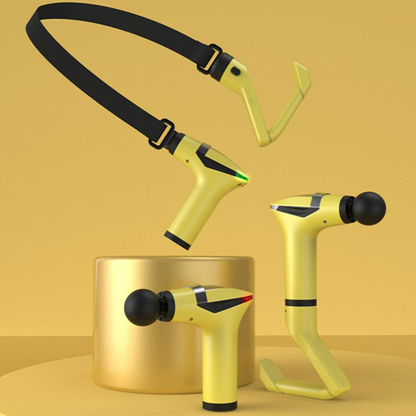 Yellow 3 In 1 Massage Gun With Extendable Handle & Back Strap 12 Speed Deep Tissue Muscle Massager 4 Attachments Usb C Charging Massagers