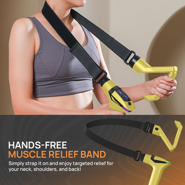 Yellow 3 In 1 Massage Gun With Extendable Handle & Back Strap 12 Speed Deep Tissue Muscle Massager 4 Attachments Usb C Charging Massagers