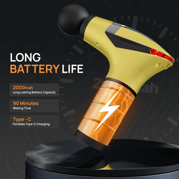 Yellow 3 In 1 Massage Gun With Extendable Handle & Back Strap 12 Speed Deep Tissue Muscle Massager 4 Attachments Usb C Charging Massagers