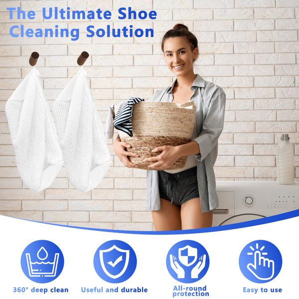 2 Pack Reusable Shoe Washing Machine Bag White Protective Laundry For All Shoes Anti Deformation & Deep Clean With Zipper Lock Laundry Bags