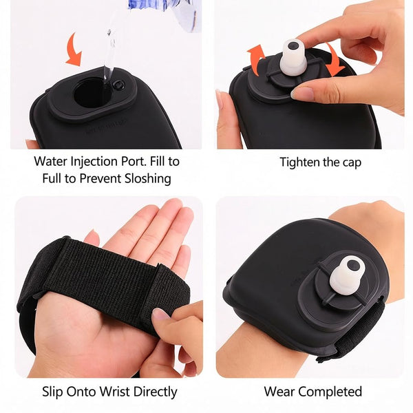 Wrist Water Bottle 7Oz Hydration Flask Hands Free Leak Proof Silicone Drink Container For Running Cycling Hiking And Fitness Training White Water Bott