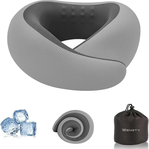 Memory Foam Travel Neck Pillow For Airplanes Cooling Fabric Gray Broad Fit Pillows