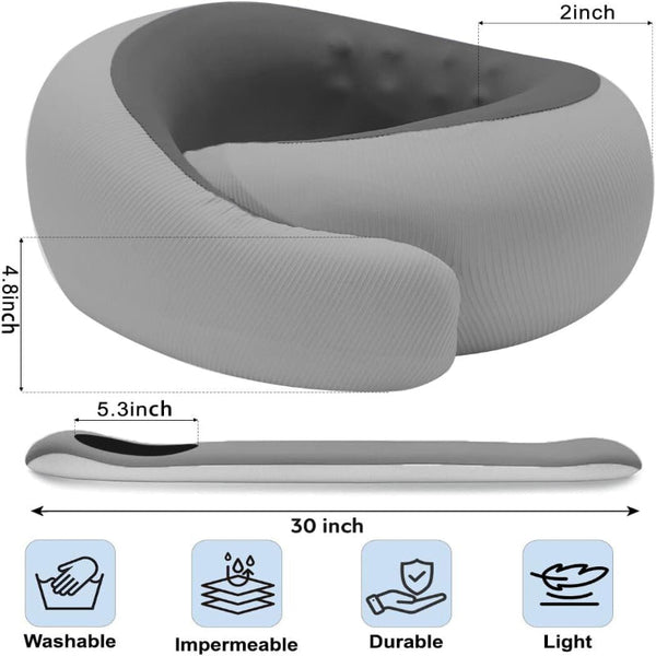 Memory Foam Travel Neck Pillow For Airplanes Cooling Fabric Gray Broad Fit Pillows