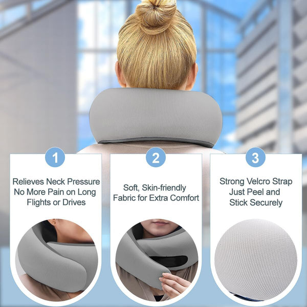 Memory Foam Travel Neck Pillow For Airplanes Cooling Fabric Gray Broad Fit Pillows