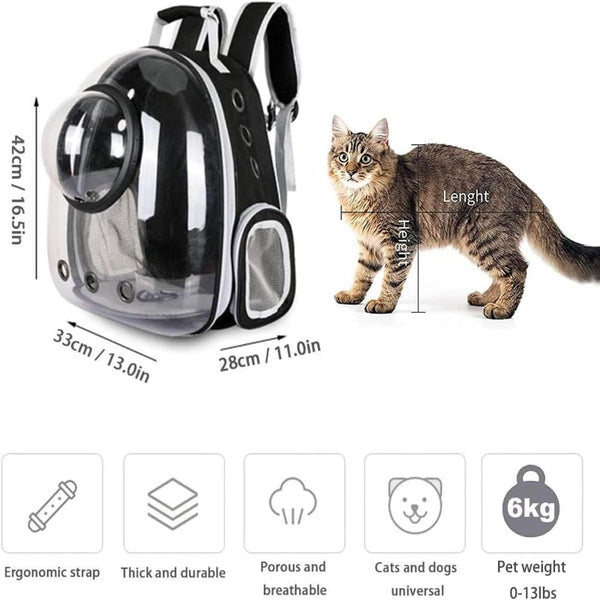 Pet Space Capsule Backpack Transparent Breathable Carrier (Black) Pet Transport