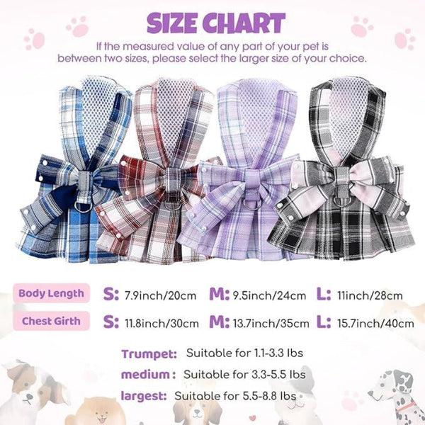 Dog Dress Bowknot Harness Leash Set For Small Dogs Cute Plaid Princess Outfit (Blue Large) Dog Clothing & Shoes
