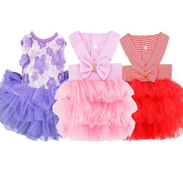 Fall Dog Dresses For Small Dogs Girl 3 Pack Cute Puppy Outfit (Medium) Dog Clothing & Shoes