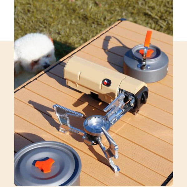 2500W Camping Stove Foldable Butane Indoor/Outdoor Cooking Suitable For Picnic Backpacking Hiking Adventure Home Travel Patio Rv Trip (Khaki) Camping