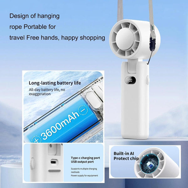 Handheld Turbo Fan With Cooling Tech Digital Display 100 Speed Control Rechargeable 4 In 1 Personal For Travel Outdoor Office (White) Portable Fans