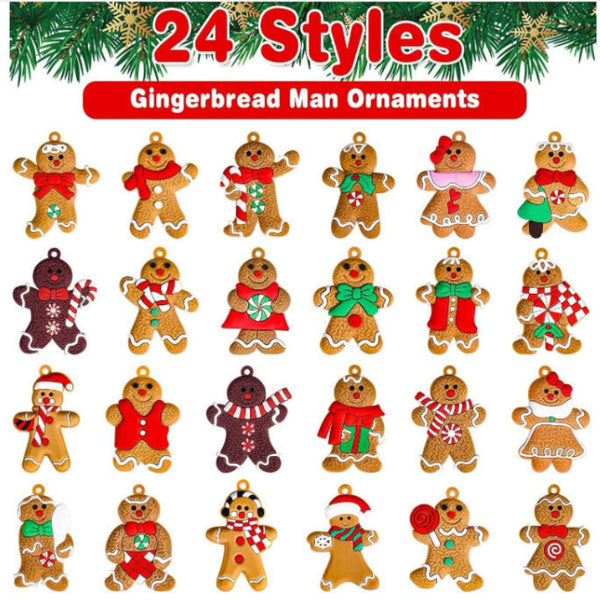 24Pcs Christmas Ornaments Cute Snowman Xmas Tree Decorations Santa Claus Plastic Figurines With Sugar Cookie House For Hanging Party Diy 3 Inch Tall S