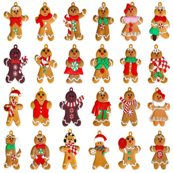 24Pcs Christmas Ornaments Cute Snowman Xmas Tree Decorations Santa Claus Plastic Figurines With Sugar Cookie House For Hanging Party Diy 3 Inch Tall S