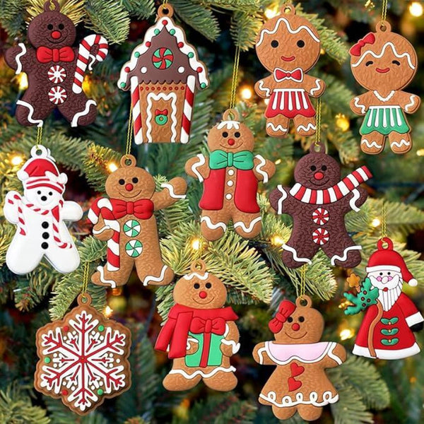 24Pcs Christmas Ornaments Cute Snowman Xmas Tree Decorations Santa Claus Plastic Figurines With Sugar Cookie House For Hanging Party Diy 3 Inch Tall S