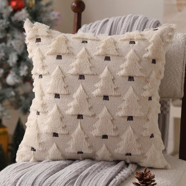 Christmas Pillow Covers 18X18 Inch Set Of 2 Beige Soft Plush Faux Fur Wool Xmas Tree Throw Cases Winter Holiday Decor Cushion Covers